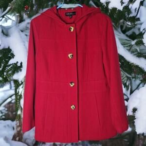 Jason Kole Red Wool Blend Hooded Coat Women’s XL